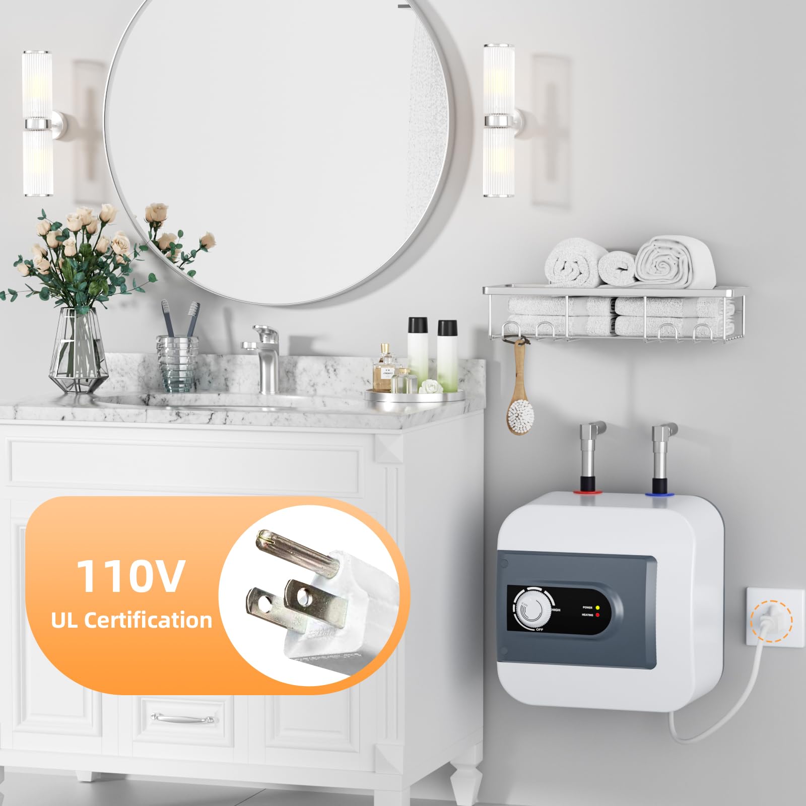 Electric Mini Tank Water Heater, 8Gallon Under Sink On Demand Hot